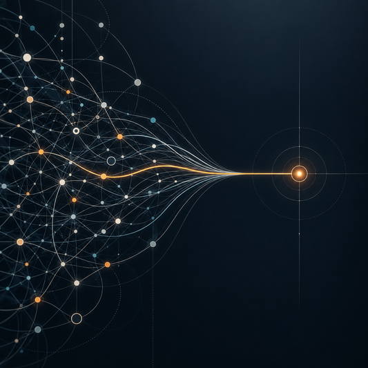 Abstract network converging on one clear target for Systems Diagnosis